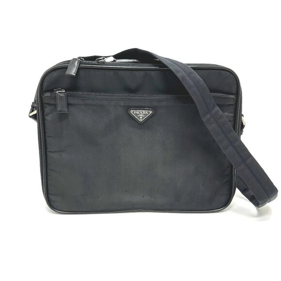 PRADA V147S triangle plate 2WAY Shoulder Bag Briefcase Business bag Nylon Black - Picture 1 of 15